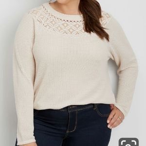 Maurice's Waffle knit lace neck top